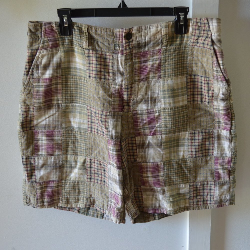 Nautica Patchwork Madras Plaid Bermuda Golf Preppy Y2K Shorts Classic Size 36 W